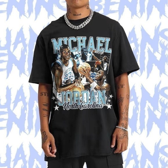 Michael Jordan Unc 90S Style Vintage Bootleg Tee Graphic T Shirt - Picture 1 of 3